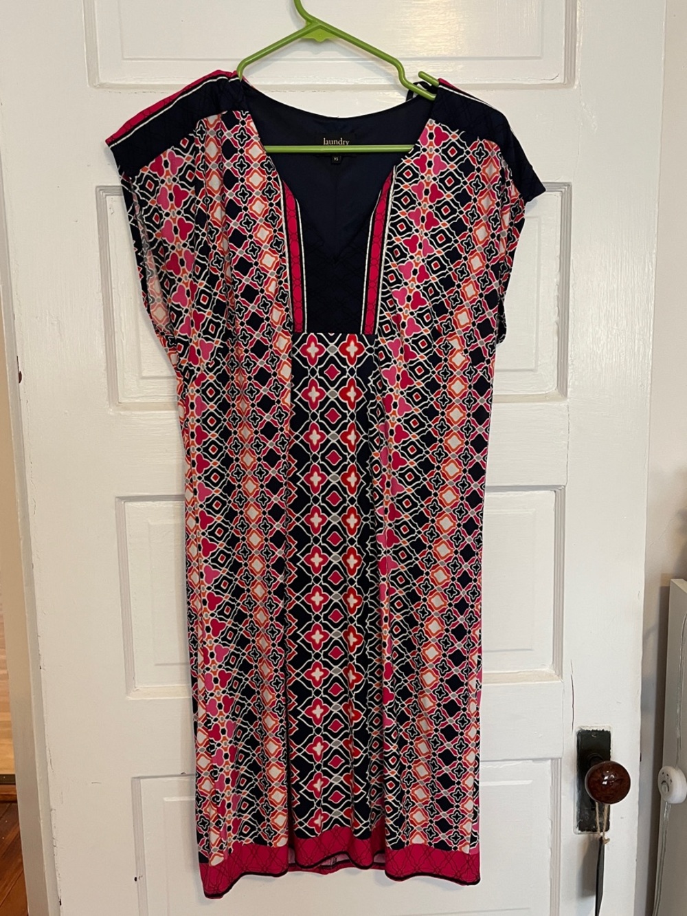 Laundry By Shelli Segal Pink and Navy Geometric Midi Dress